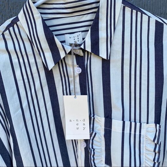 A New Day Striped Button Up Layered Sleeve  Blouse - Picture 6 of 9